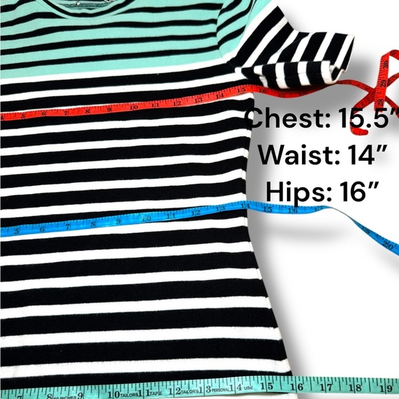 T by Alexander Wang Striped Dress Size M Teal Blue Black - Picture 4 of 8